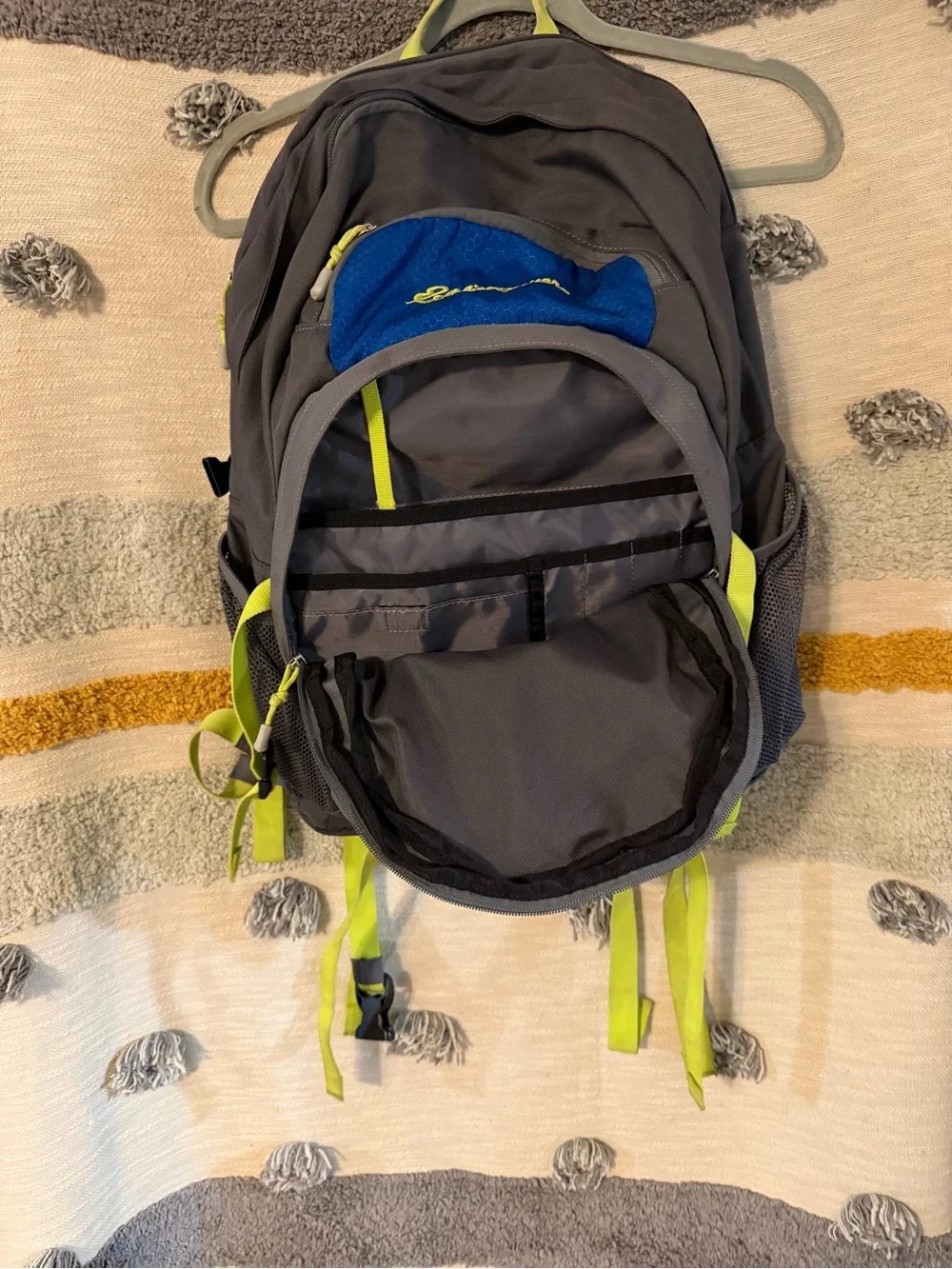 Eddie Bauer Gray & Blue Backpack with Lime Highlights